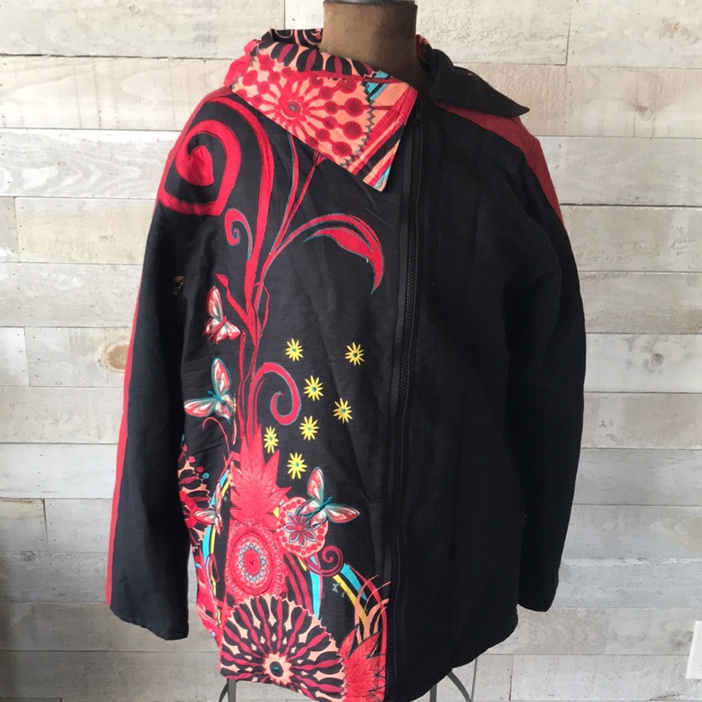 Leopards & Roses funky cotton fleece lined jacket